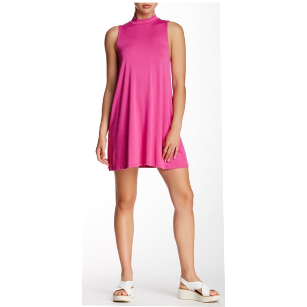 NWT-Abound Mock Sleeveless Swing Dress, Soft Rayon Knit, Pink Cyclamen, Small